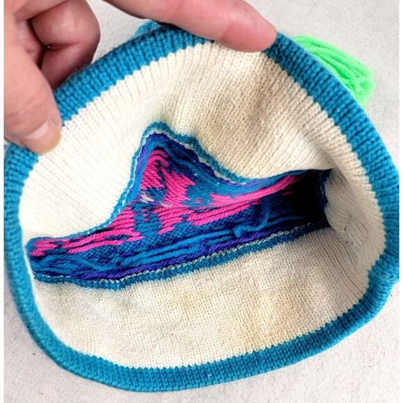 Vintage Murray Markley Wool Knit Ski Hat Neon Tassel Beanie Canada 80s 90s - Picture 7 of 9